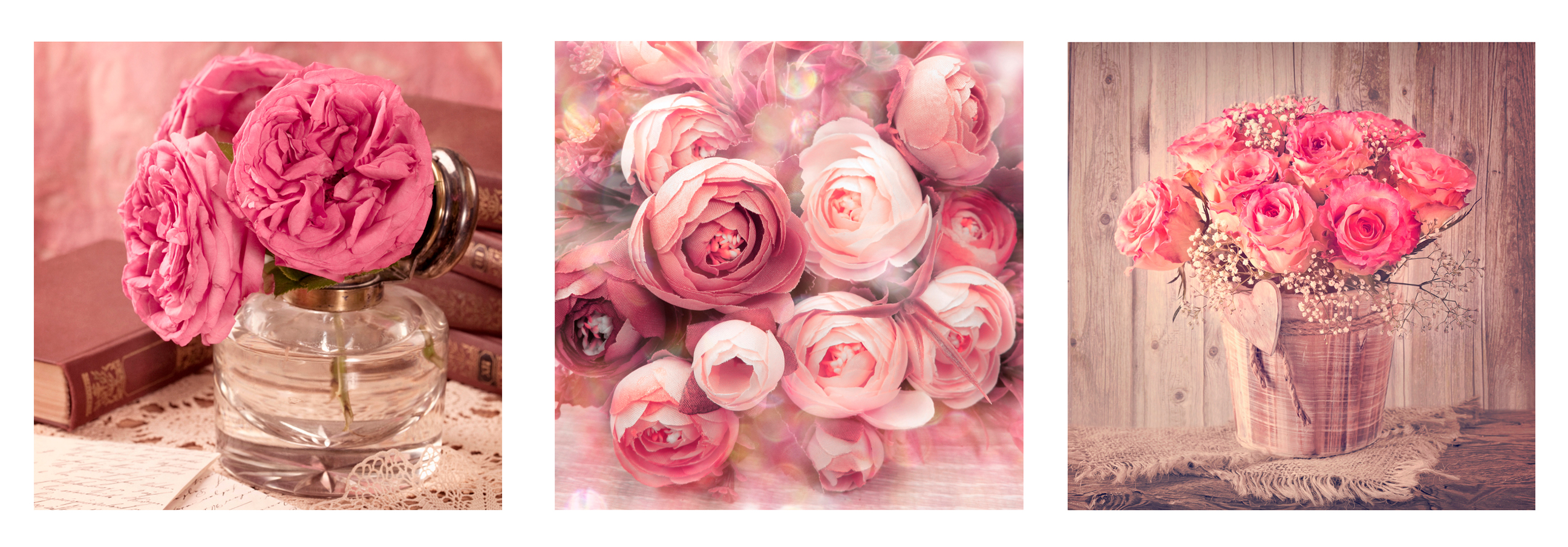 Набор из 3-х картин на холсте "Розы", 30х30 см,  ПринтДекор, PR-CP-128